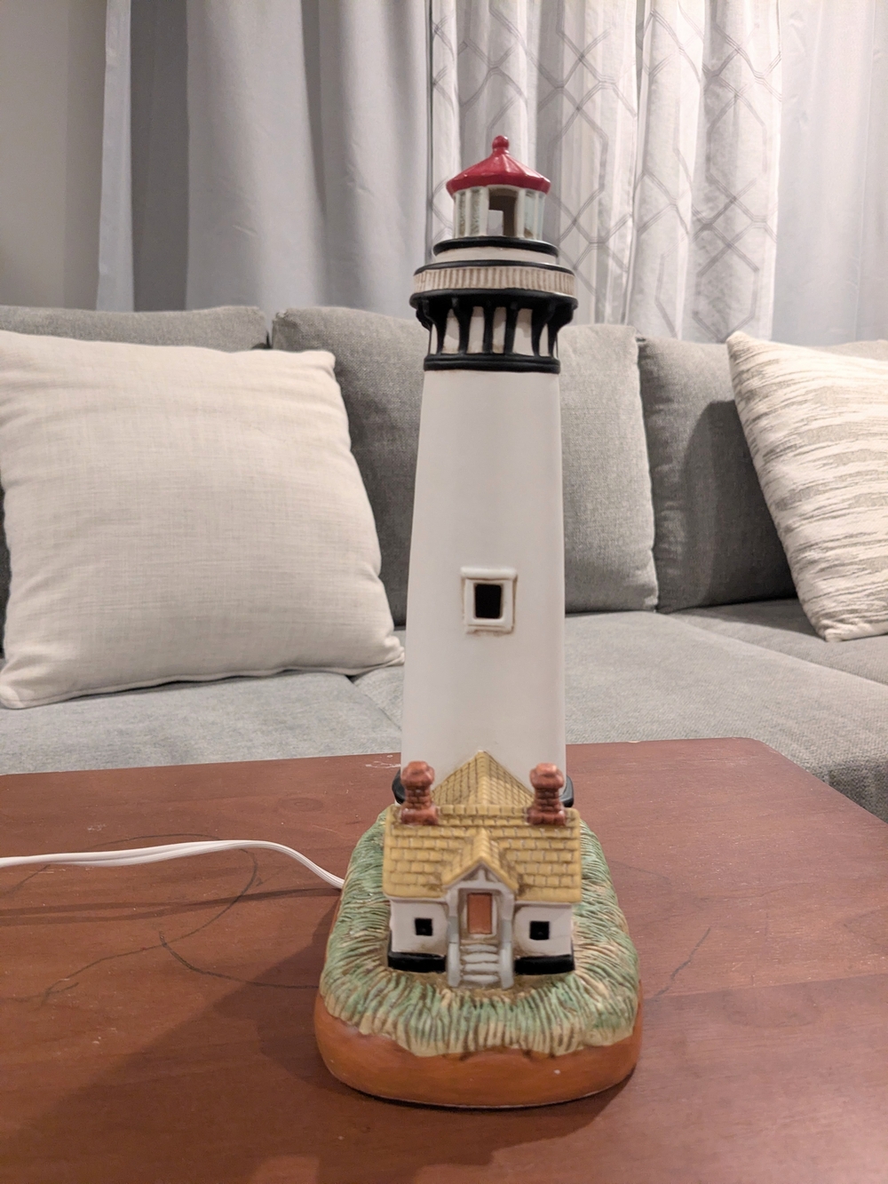Lefton Lighthouse Lantern Lamp - White, Red, Green, Tan